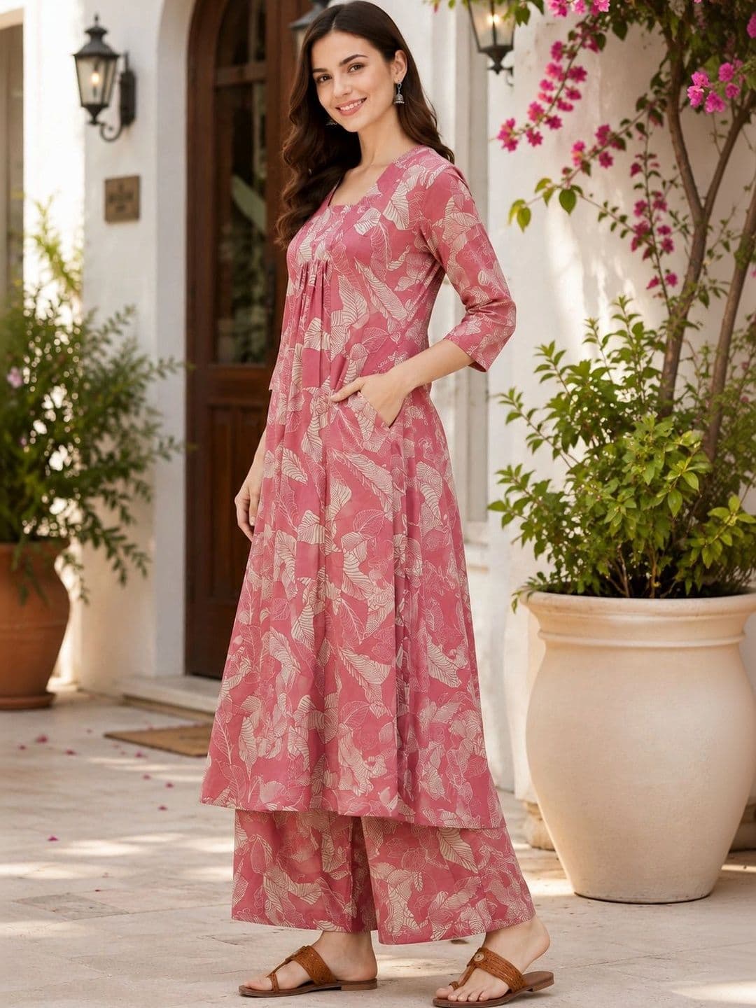 HIVA TRENDZ Women Floral Printed Empire Kurta with Palazzos thumbnail 2