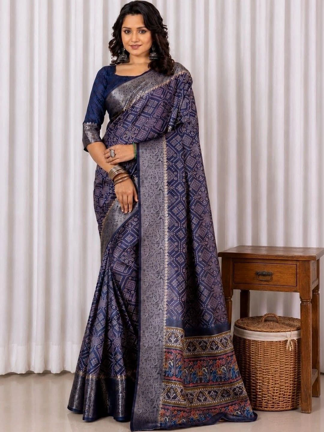 Sampada india Bandhani Zari Silk Blend Saree - view 1