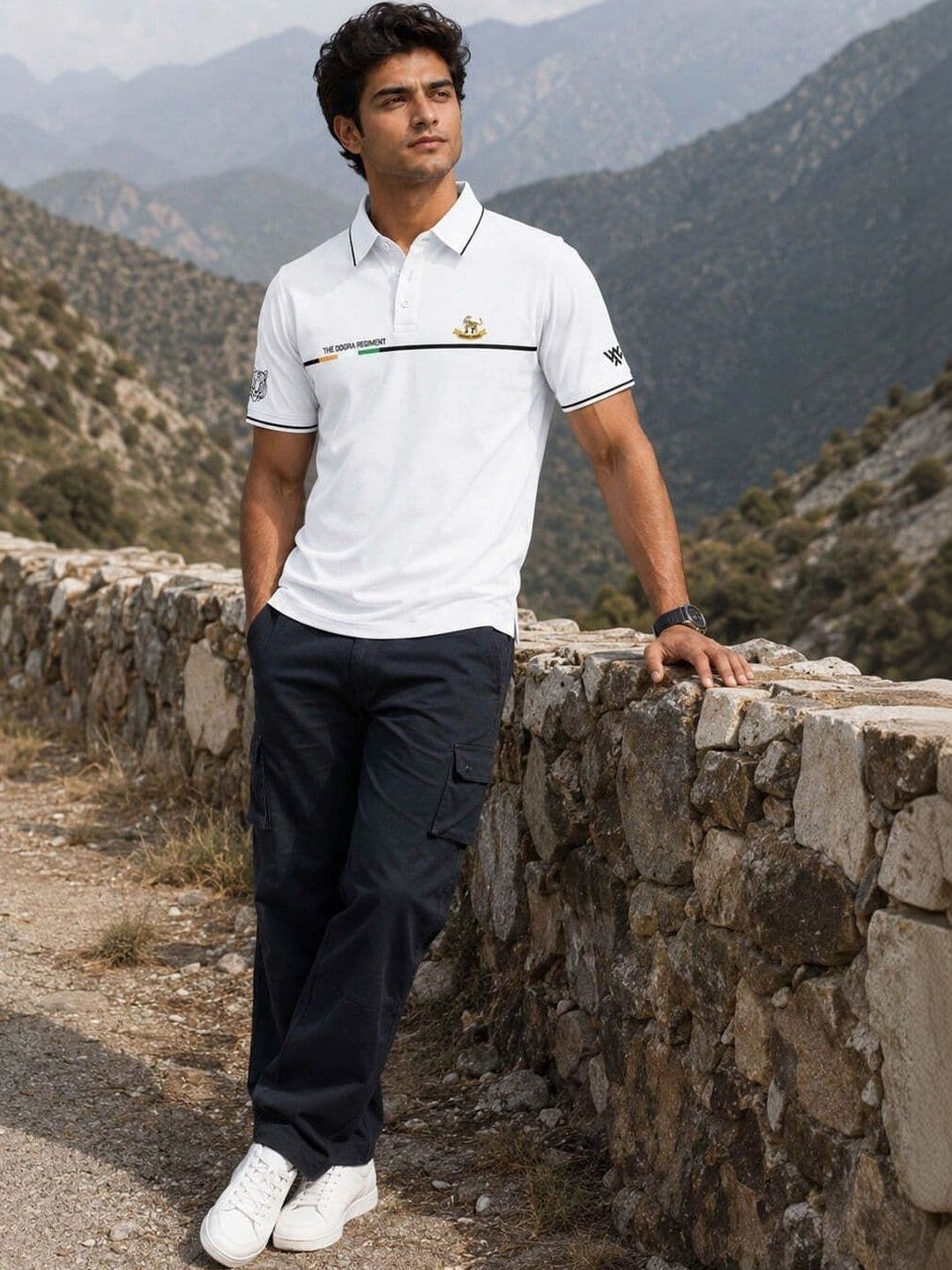 Warrior World Men Brand Logo Printed Polo Collar T-shirt thumbnail 4