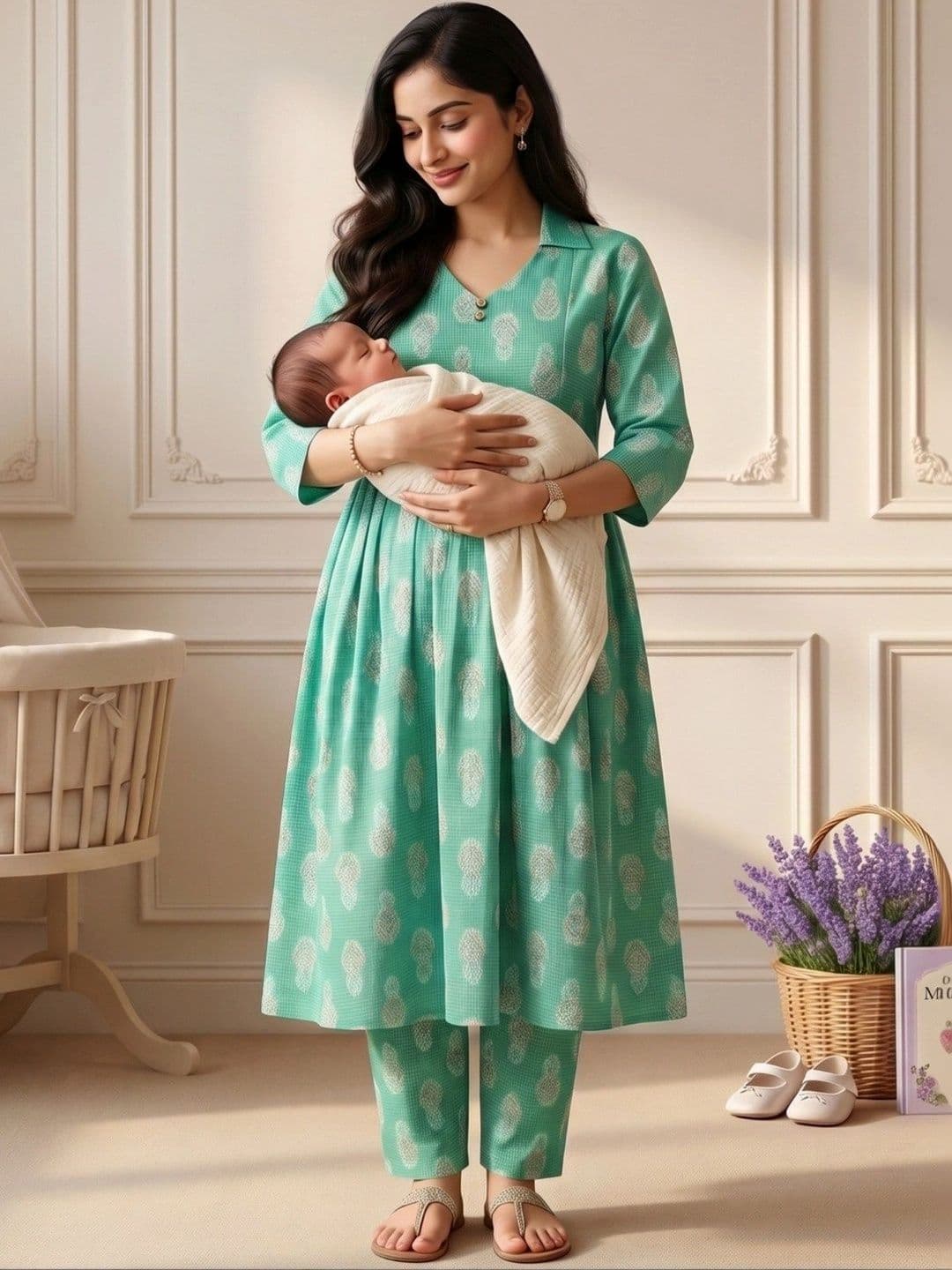 DUMMY SHAPE Women Floral Maternity Kurta with Trousers thumbnail 2