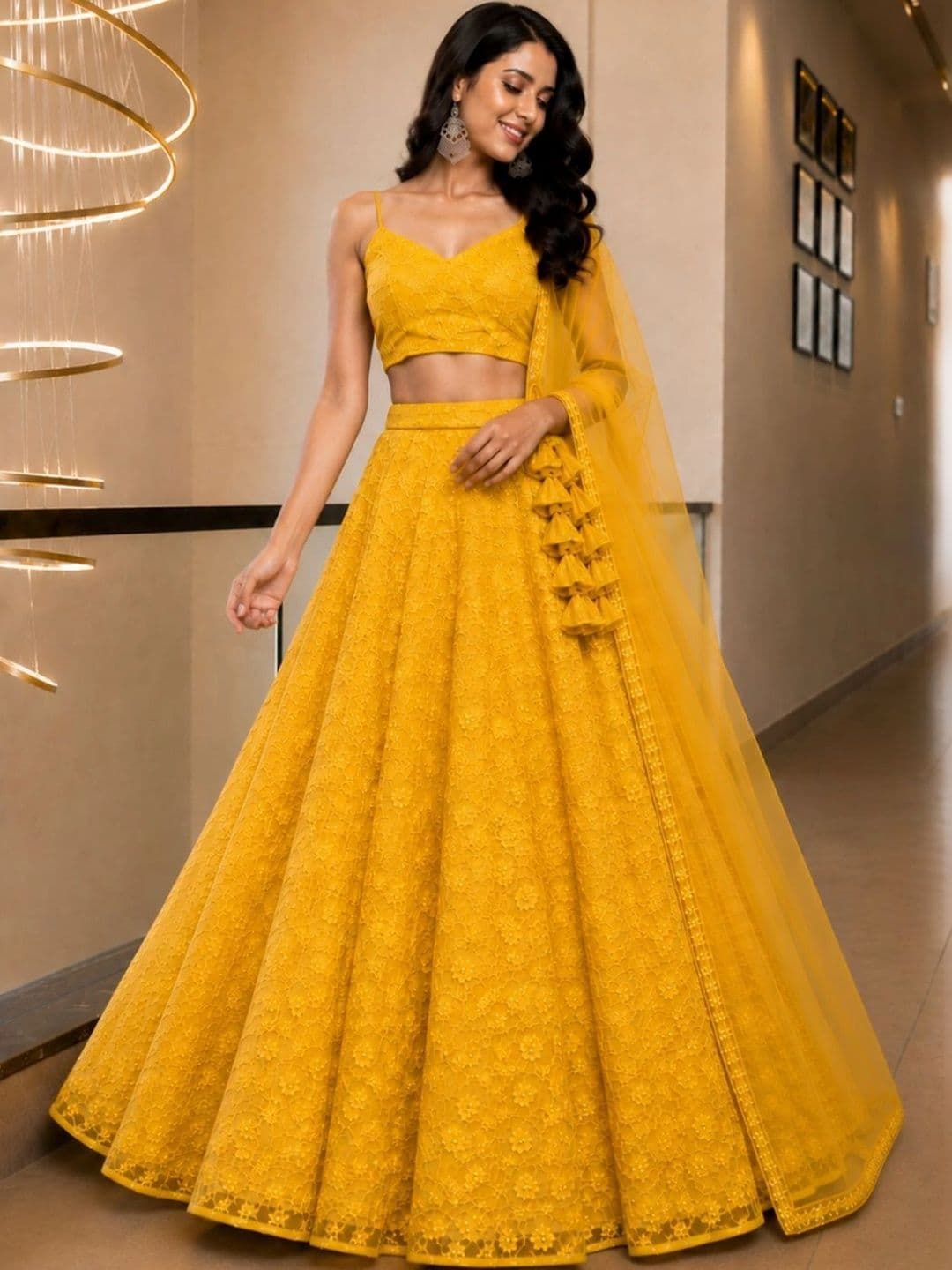 HOUSE OF JAMOTI Embroidered Thread Work Ready to Wear Lehenga & Blouse With Dupatta thumbnail 2