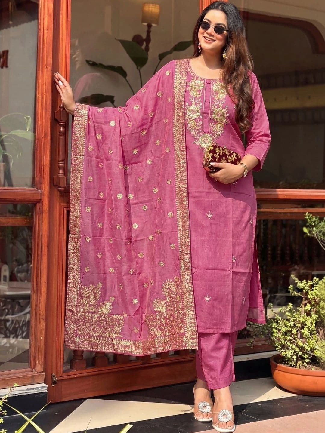 ANKHIR ERA Women Ethnic Motifs Embroidered Regular Kurta with Trousers & With Dupatta - view 1