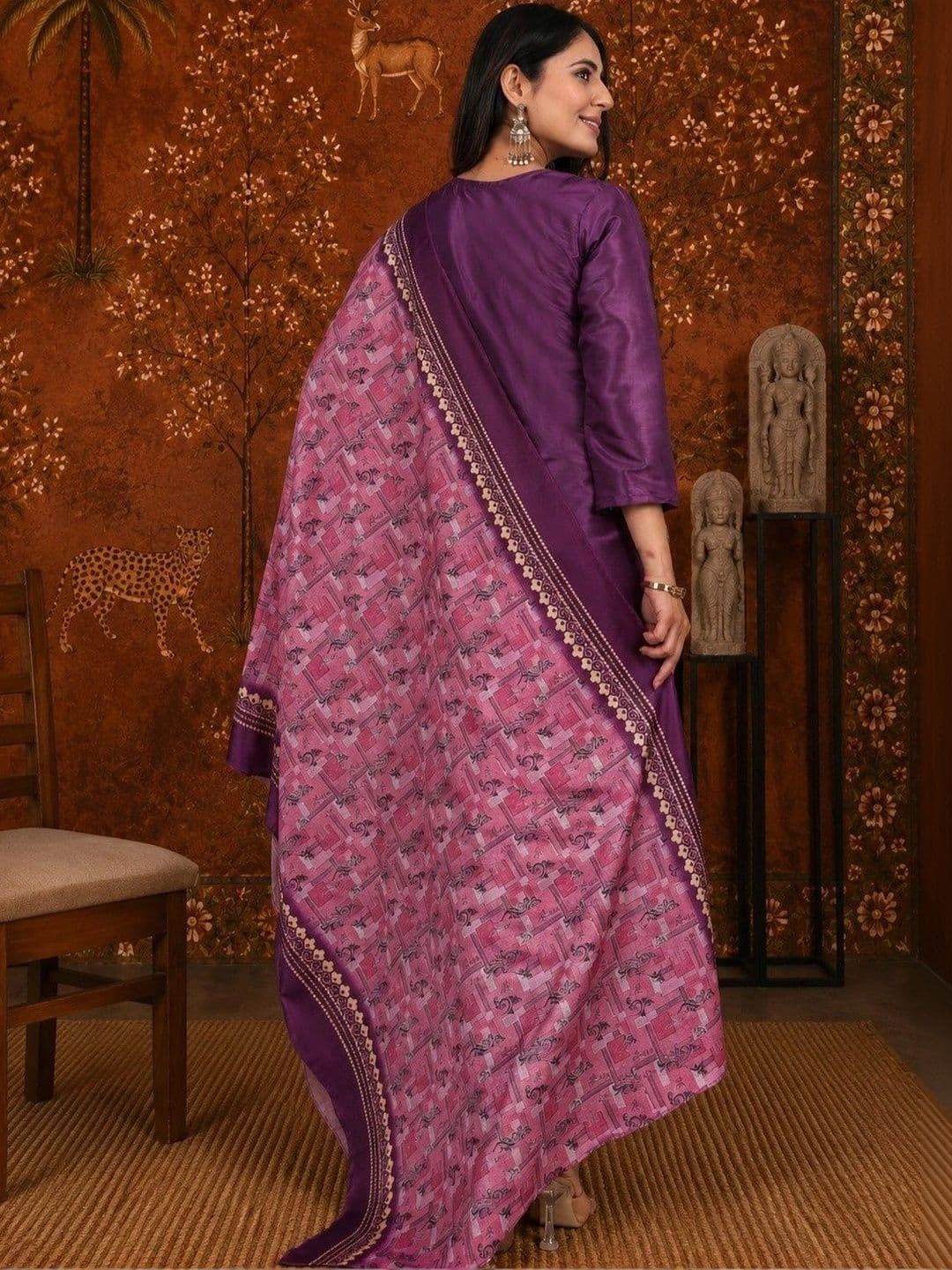Sangria Women Printed Regular Kurta with Trousers & With Dupatta thumbnail 5