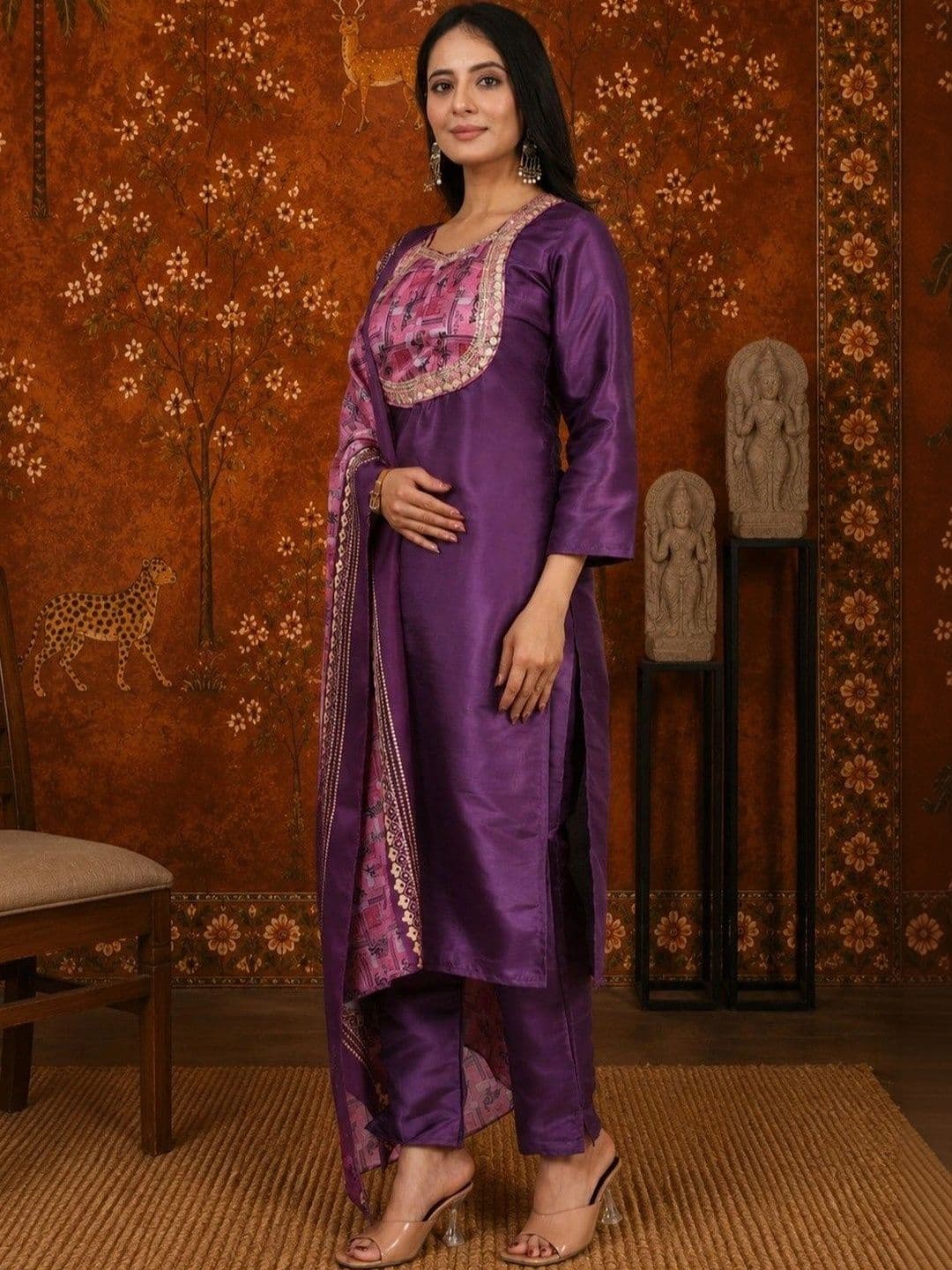 Sangria Women Printed Regular Kurta with Trousers & With Dupatta thumbnail 6