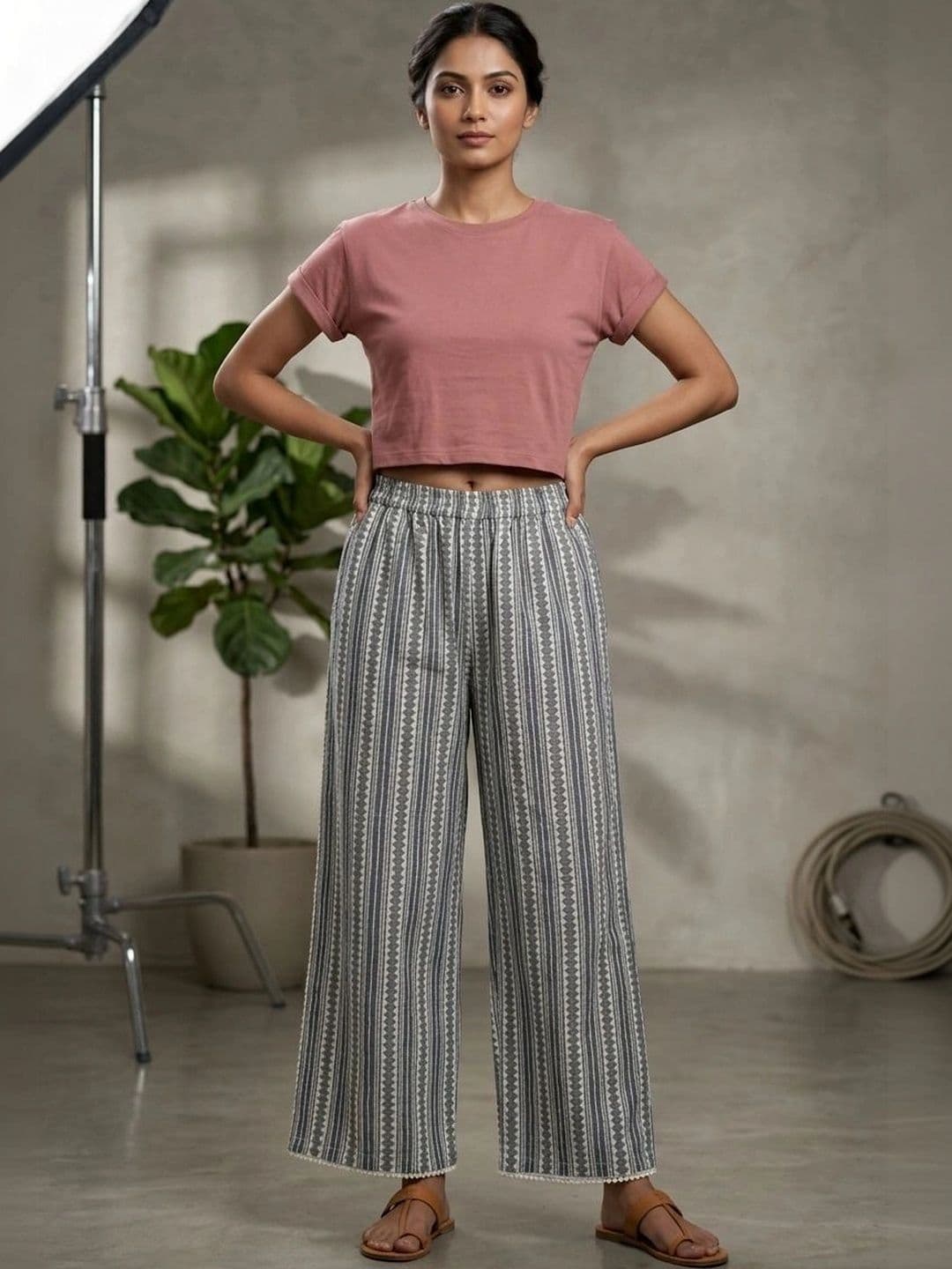 AVEE FASHION Women Striped Knitted Ethnic Palazzos - view 1