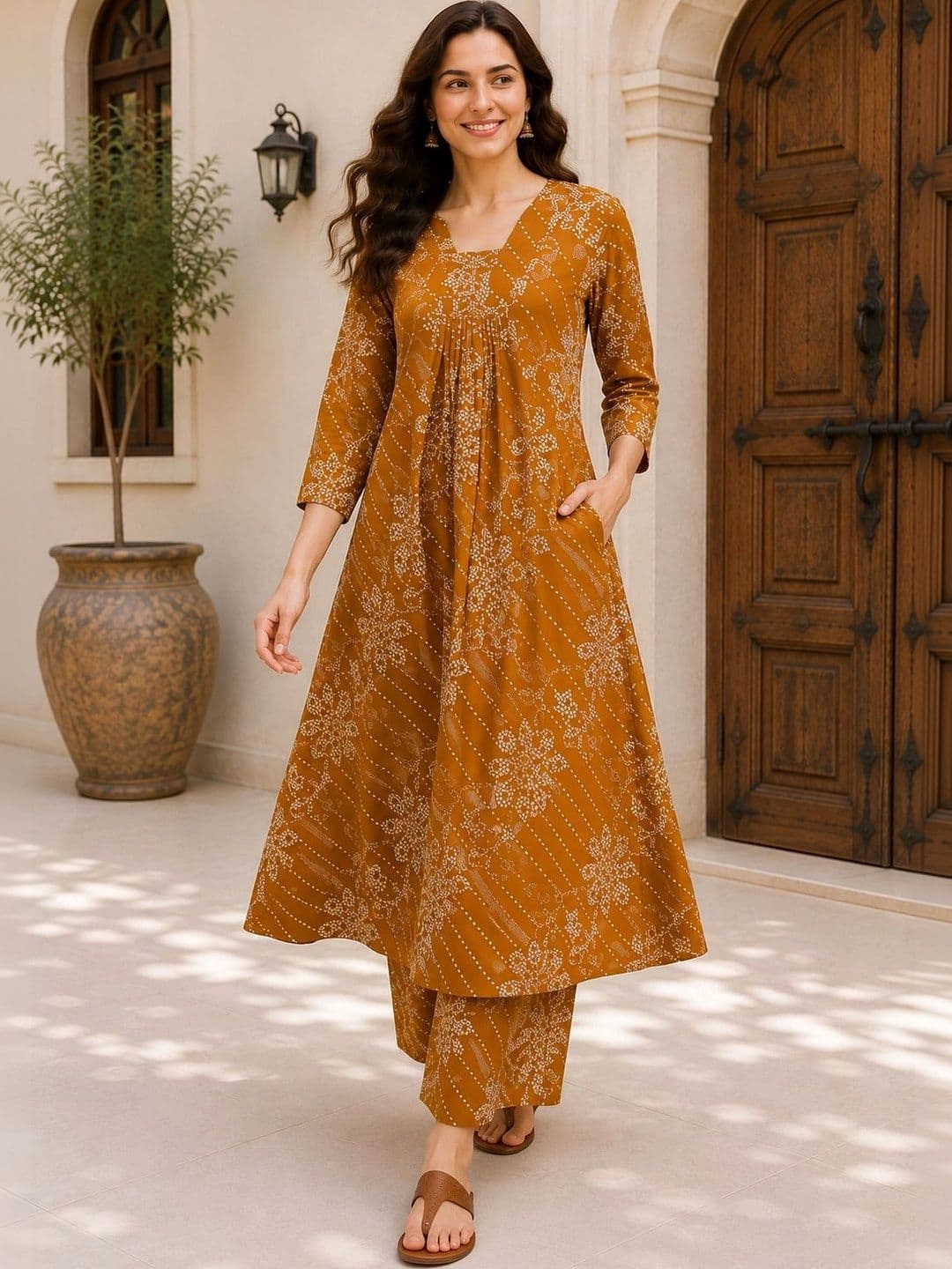EVANORA Women Ethnic Motifs Printed Empire Kurta with Palazzos - view 1