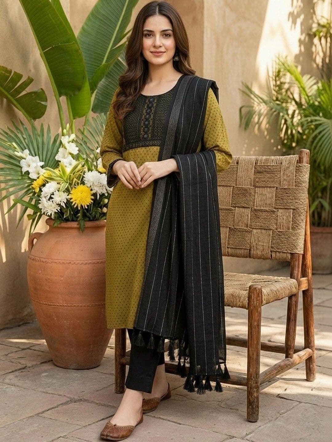 Sypher Boutique Women Ethnic Motifs Printed Regular Thread Work Pure Cotton Kurta with Trousers & With thumbnail 5