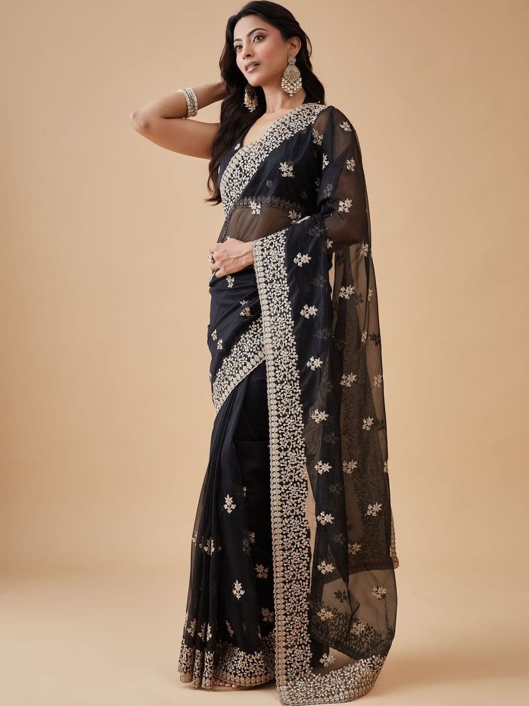 kasee Embellished Embroidered Supernet Heavy Work Saree thumbnail 3