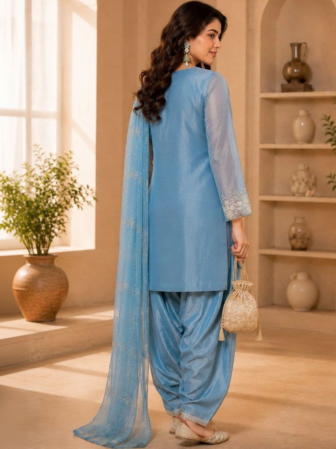 Sangria Women Ethnic Motifs Embroidered Regular Thread Work Kurta with Patiala & With Dupatta thumbnail 6