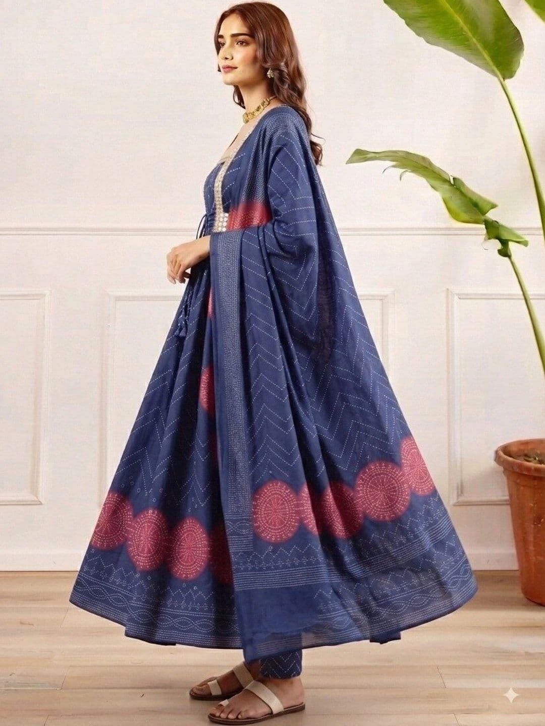 MILAAV Women Printed Empire Mirror Work Pure Cotton Kurta with Trousers & With Dupatta thumbnail 2