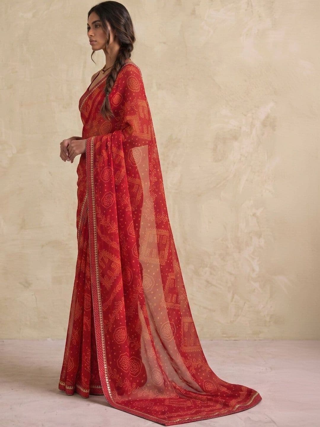 SAARA Bandhani Pure Georgette Saree thumbnail 5