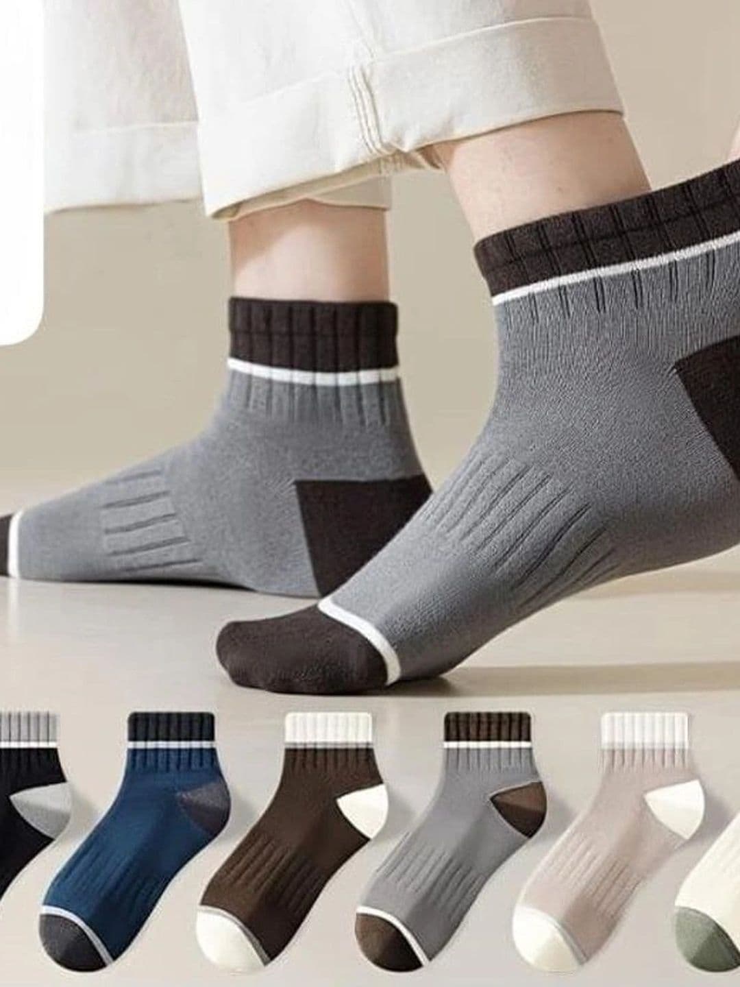 REDCARP Men Pack of 6 Cotton Colourblocked Ankle Length Socks - view 1
