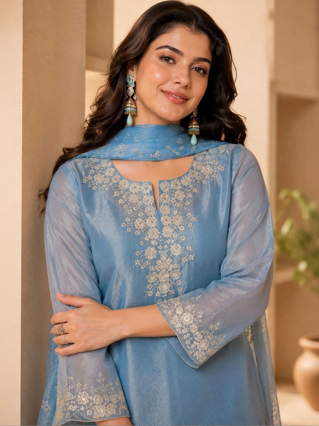 Sangria Women Ethnic Motifs Embroidered Regular Thread Work Kurta with Patiala & With Dupatta thumbnail 5