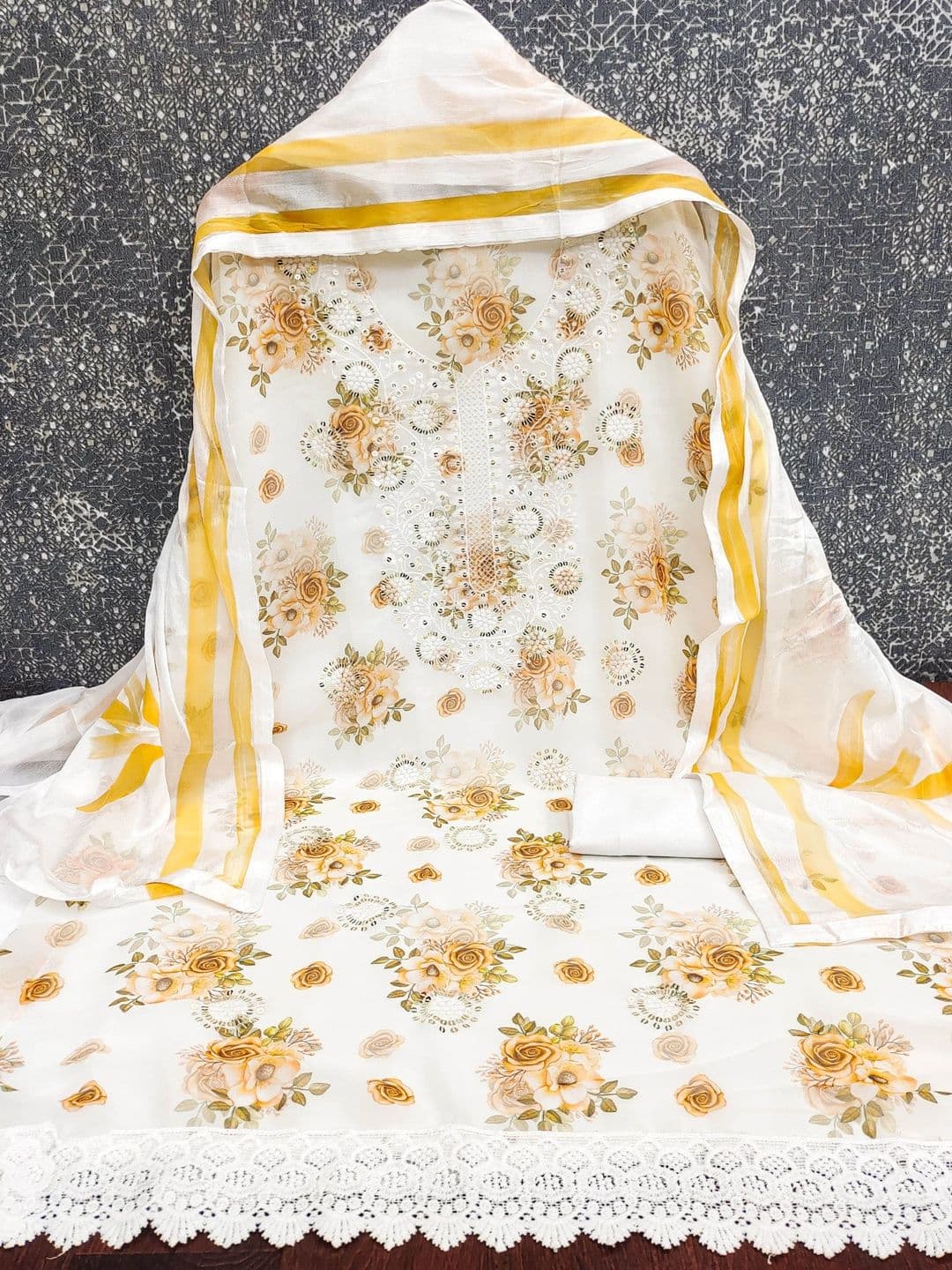 KALINI Printed Silk Georgette Semi-Stitched Dress Material thumbnail 2