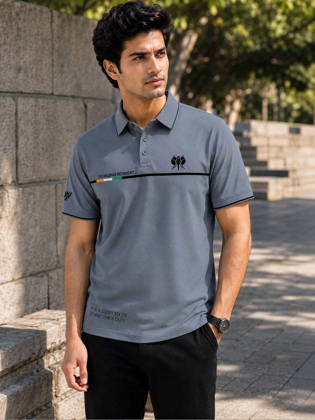 Warrior World Men Typography Printed Polo Collar T-shirt thumbnail 2