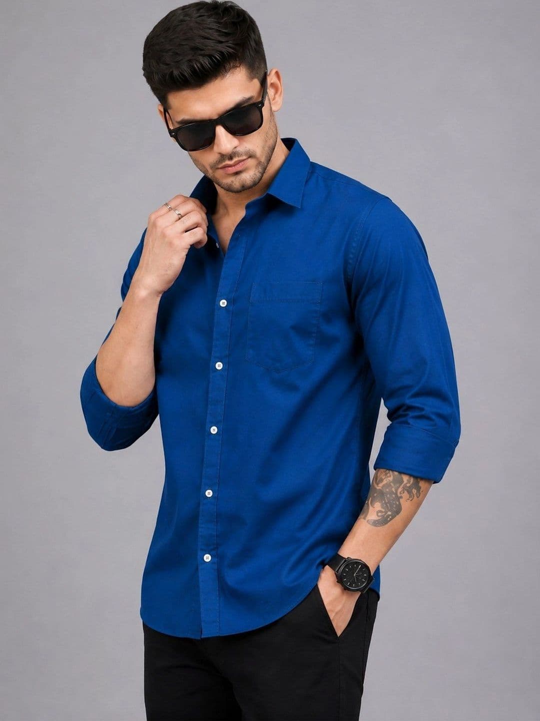 Roadster Men Blue Solid Regular Fit Casual Shirt thumbnail 5