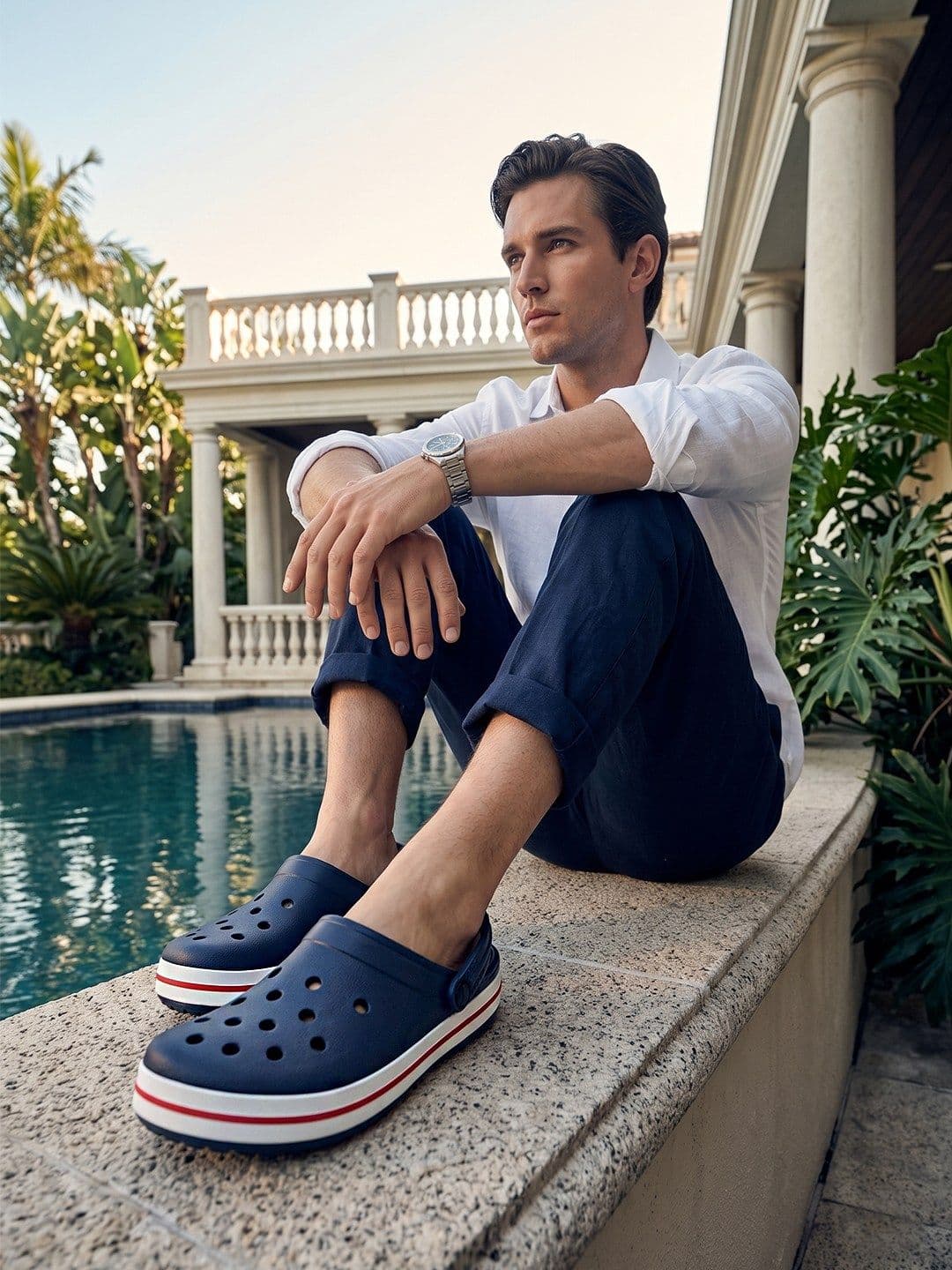 HRX by Hrithik Roshan Men Navy Blue & Red Rubber Clogs thumbnail 2