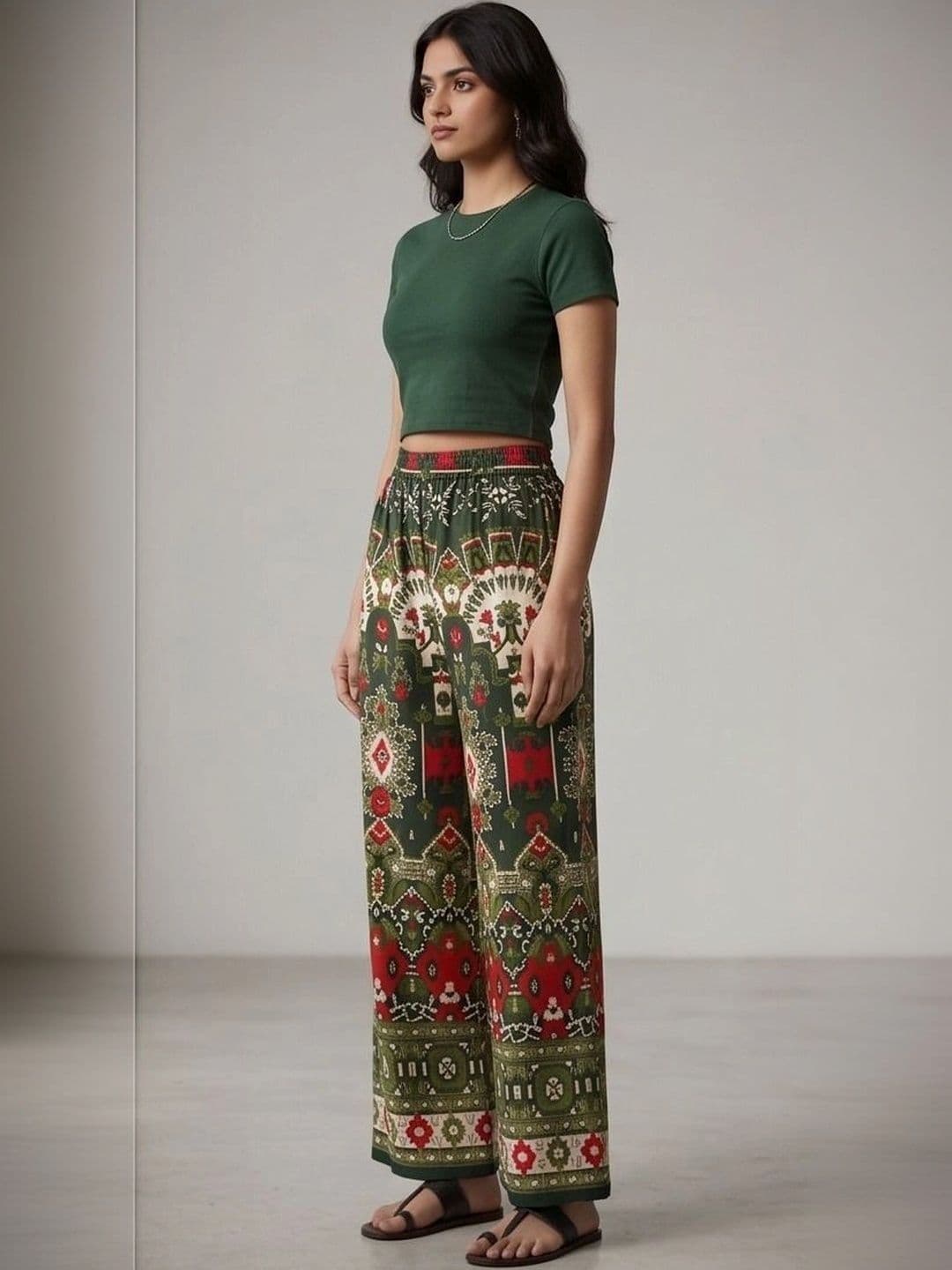 AVEE FASHION Women Ethnic Motifs Printed Knitted Ethnic Palazzos thumbnail 3