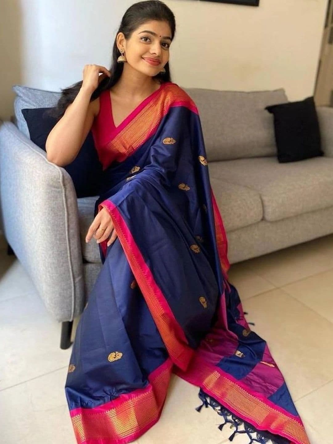 revika Woven Design Zari Art Silk Designer Kanjeevaram Saree thumbnail 3