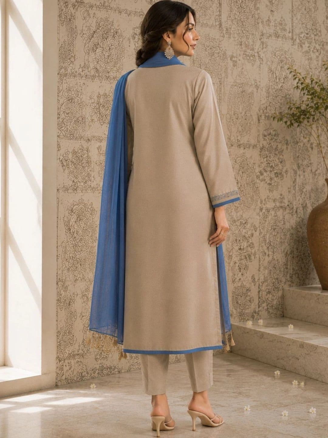 Sangria Women Ethnic Motifs Embroidered Chanderi Silk Kurta with Trousers & Dupatta thumbnail 5
