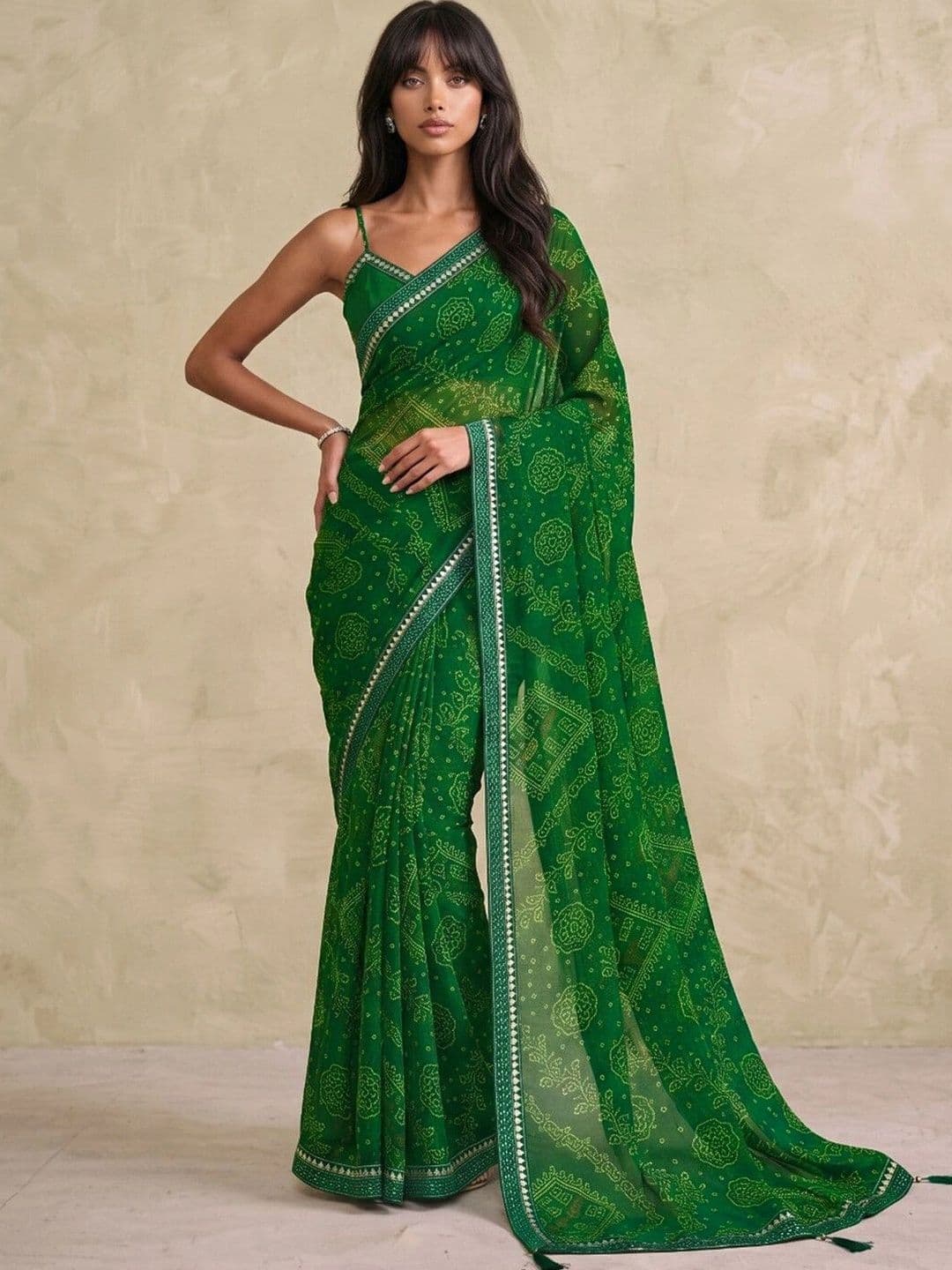 SAARA Bandhani Pure Georgette Saree thumbnail 3