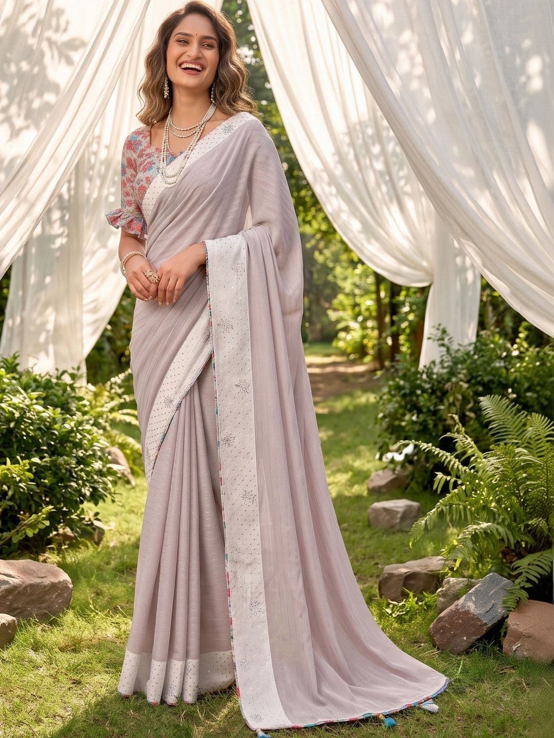 100 Dreams Floral Embroidered Designer Saree - view 1