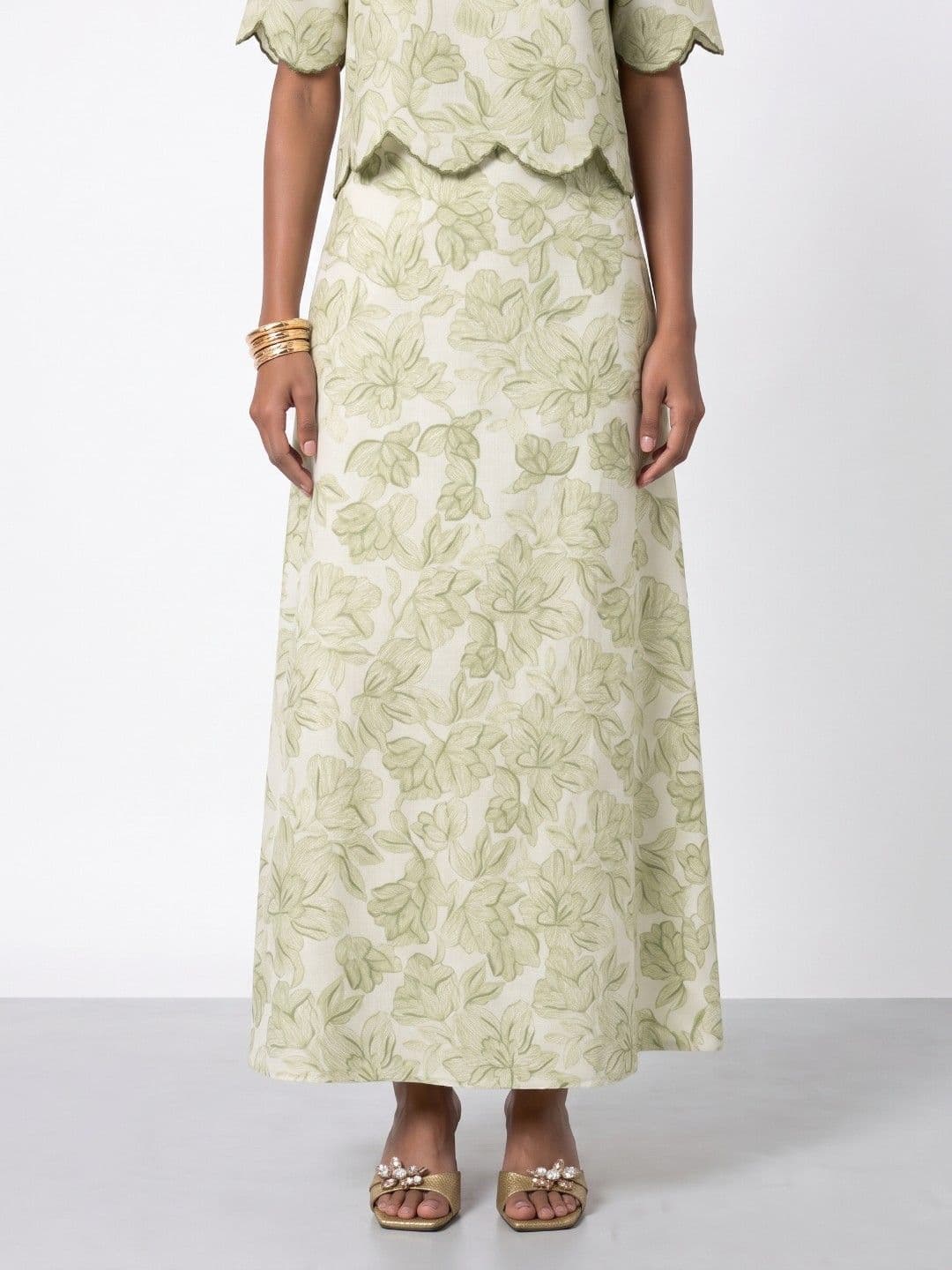 Phosphorus Women Floral Printed Midi A-Line Skirt - view 1