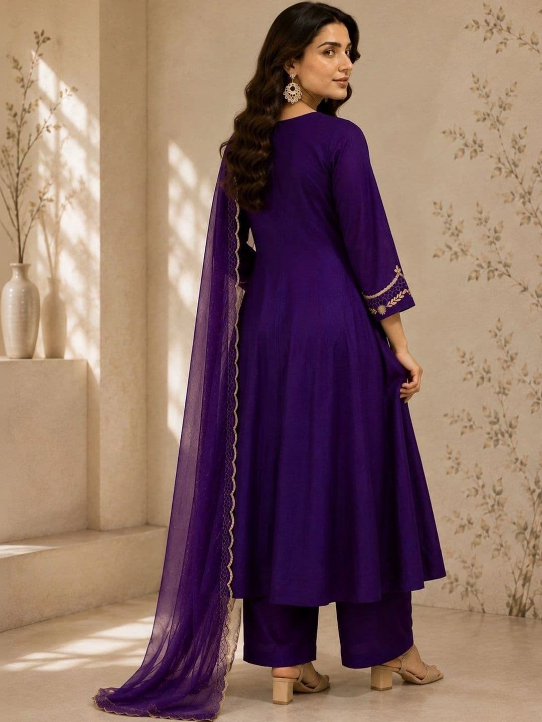 Sangria Women Ethnic Motifs Embroidered Regular Kurta with Trousers & With Dupatta thumbnail 6