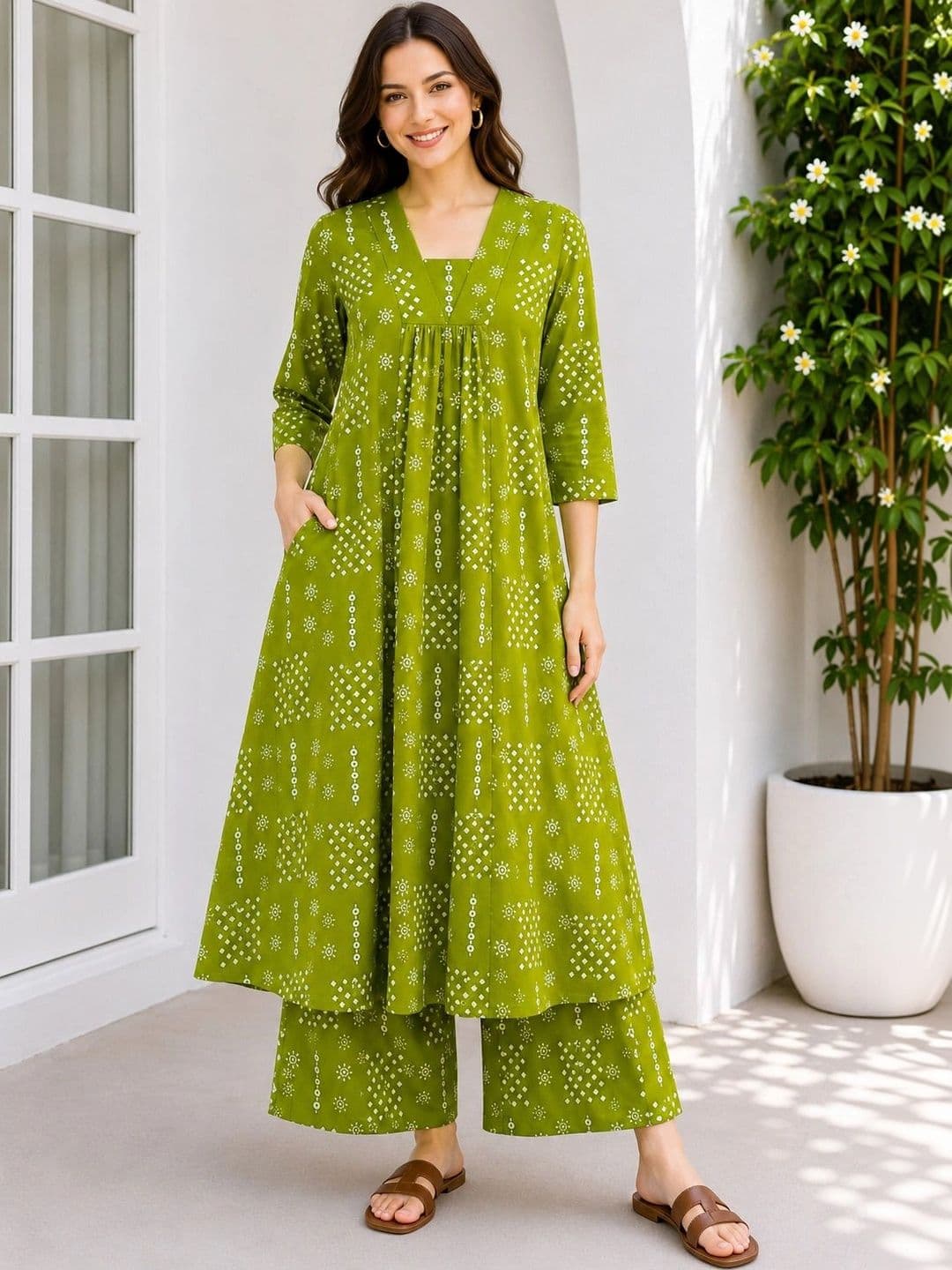 EVANORA Women Ethnic Motifs Printed Regular Kurta with Palazzos thumbnail 4