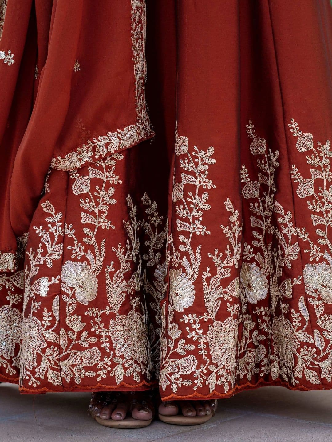IVARIS Embellished Thread Work Ready to Wear Lehenga & Unstitched Blouse With Dupatta thumbnail 3