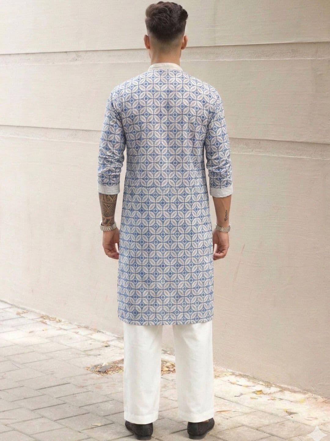 Anouk Men Printed Band Collar Long Sleeves Straight Kurta thumbnail 3