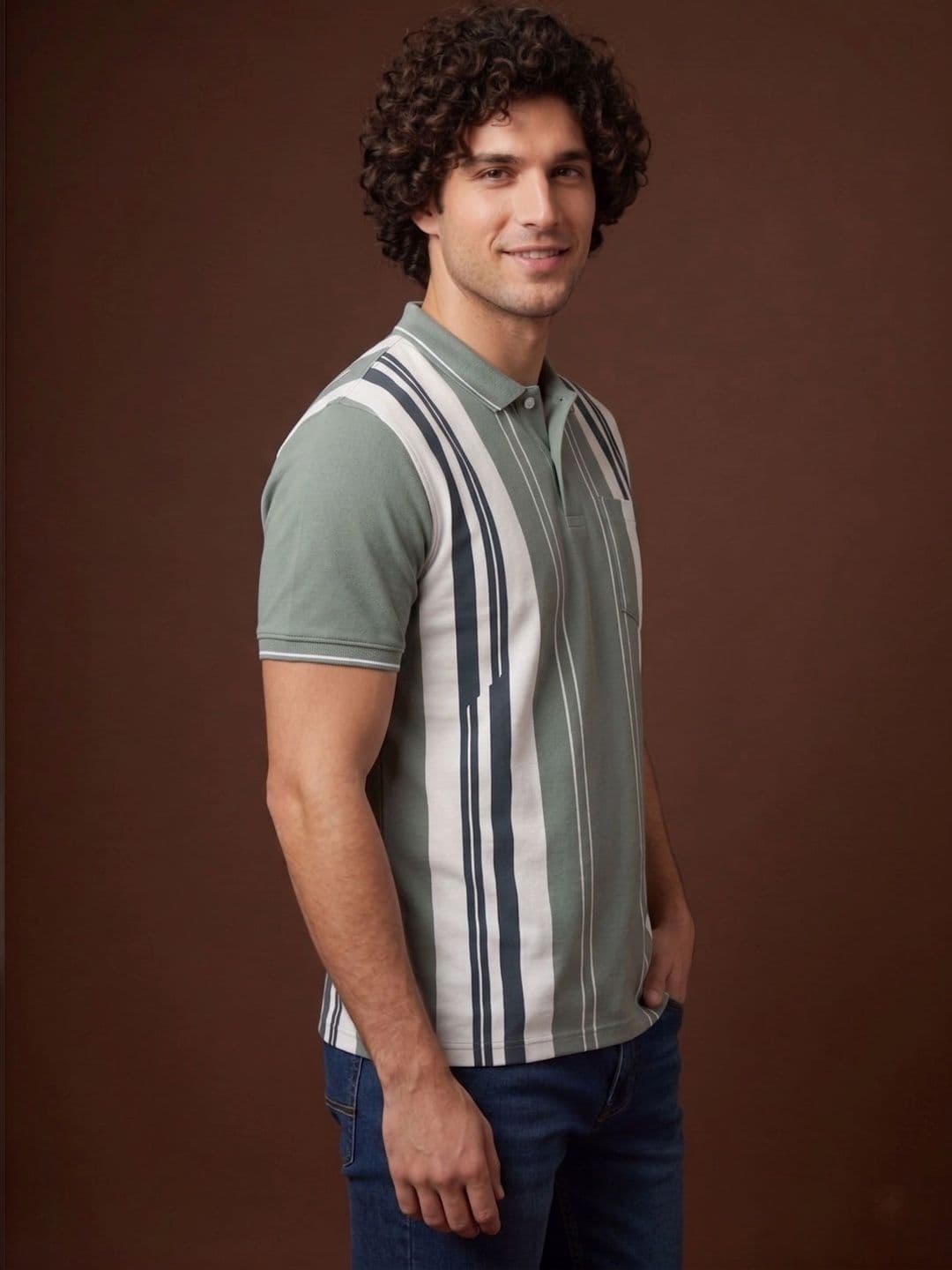 Roadster Men Striped Polo Collar Pockets T-shirt thumbnail 6