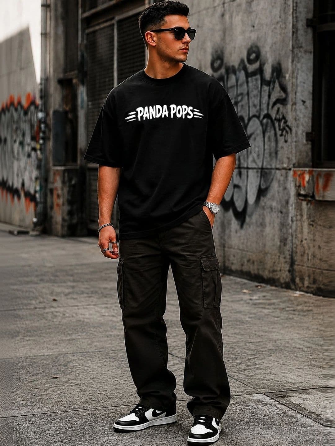 PANDA POPS Men Typography Printed Drop-Shoulder Sleeves T-shirt thumbnail 5