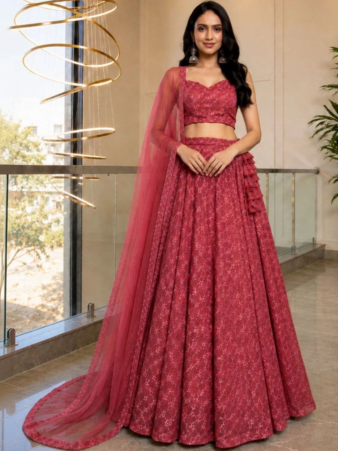 HOUSE OF JAMOTI Embroidered Thread Work Ready to Wear Lehenga & Blouse With Dupatta thumbnail 3