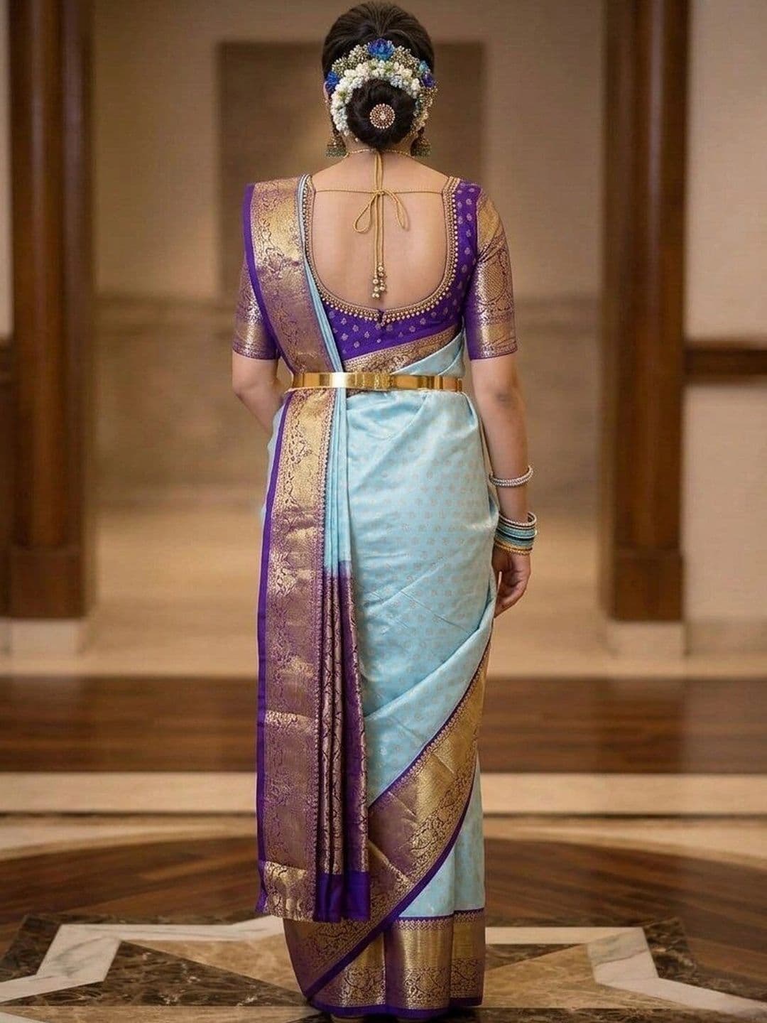 PAZVADI Woven Design Zari Silk Blend Designer Kanjeevaram Saree thumbnail 7