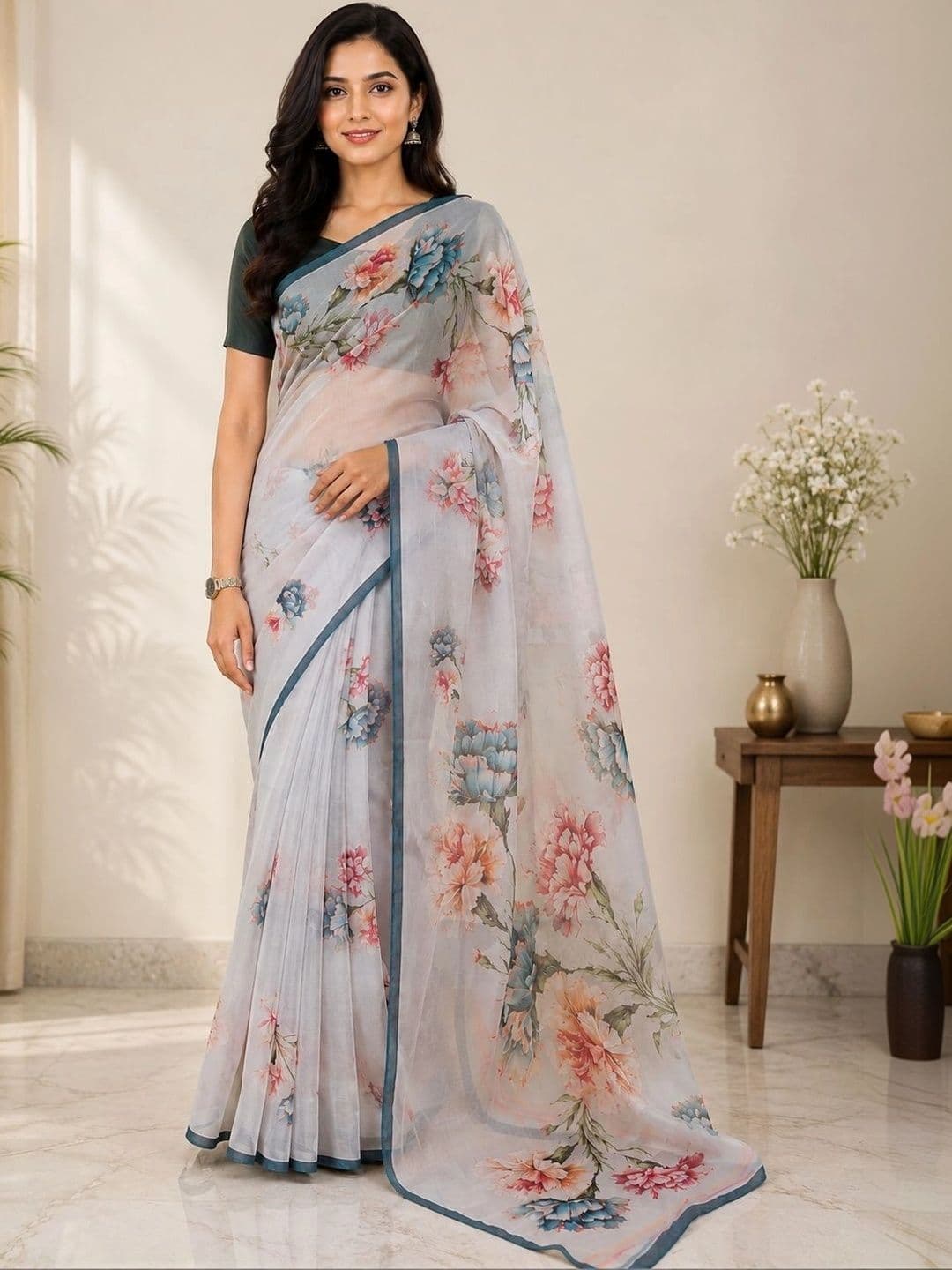 DEVI FASHIONS LLP Floral Poly Crepe Saree - view 1