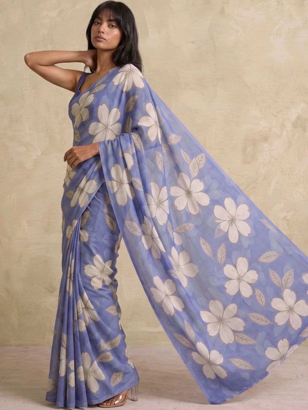 SAARA Floral Pure Chiffon Saree thumbnail 2