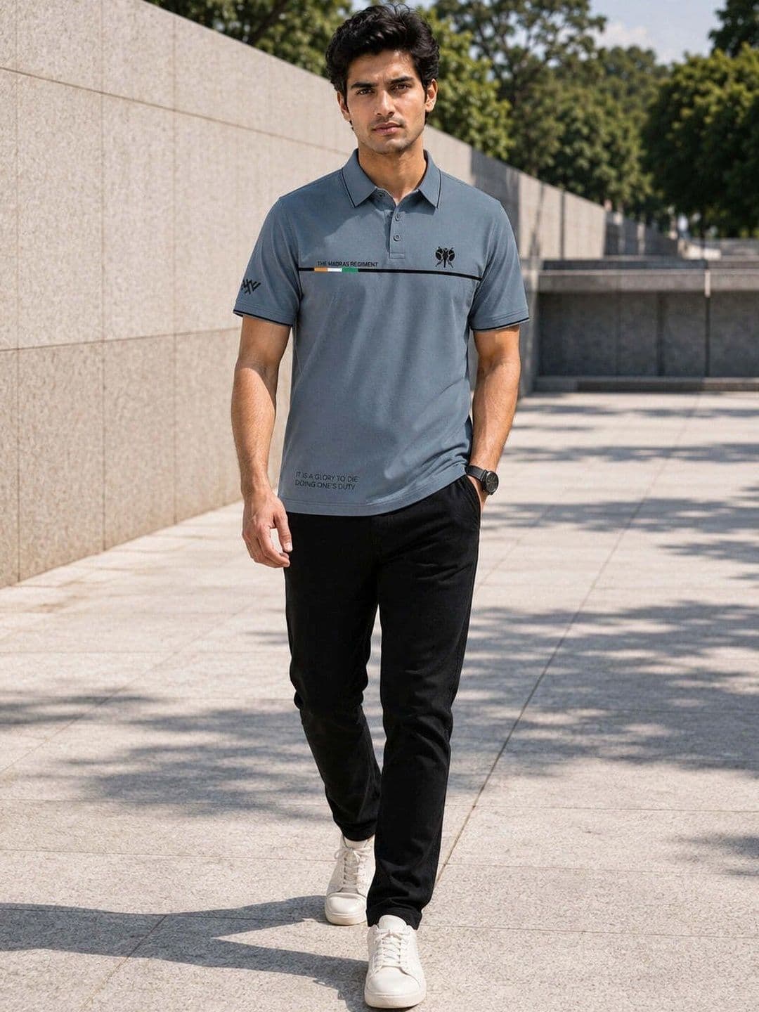 Warrior World Men Typography Printed Polo Collar T-shirt thumbnail 6