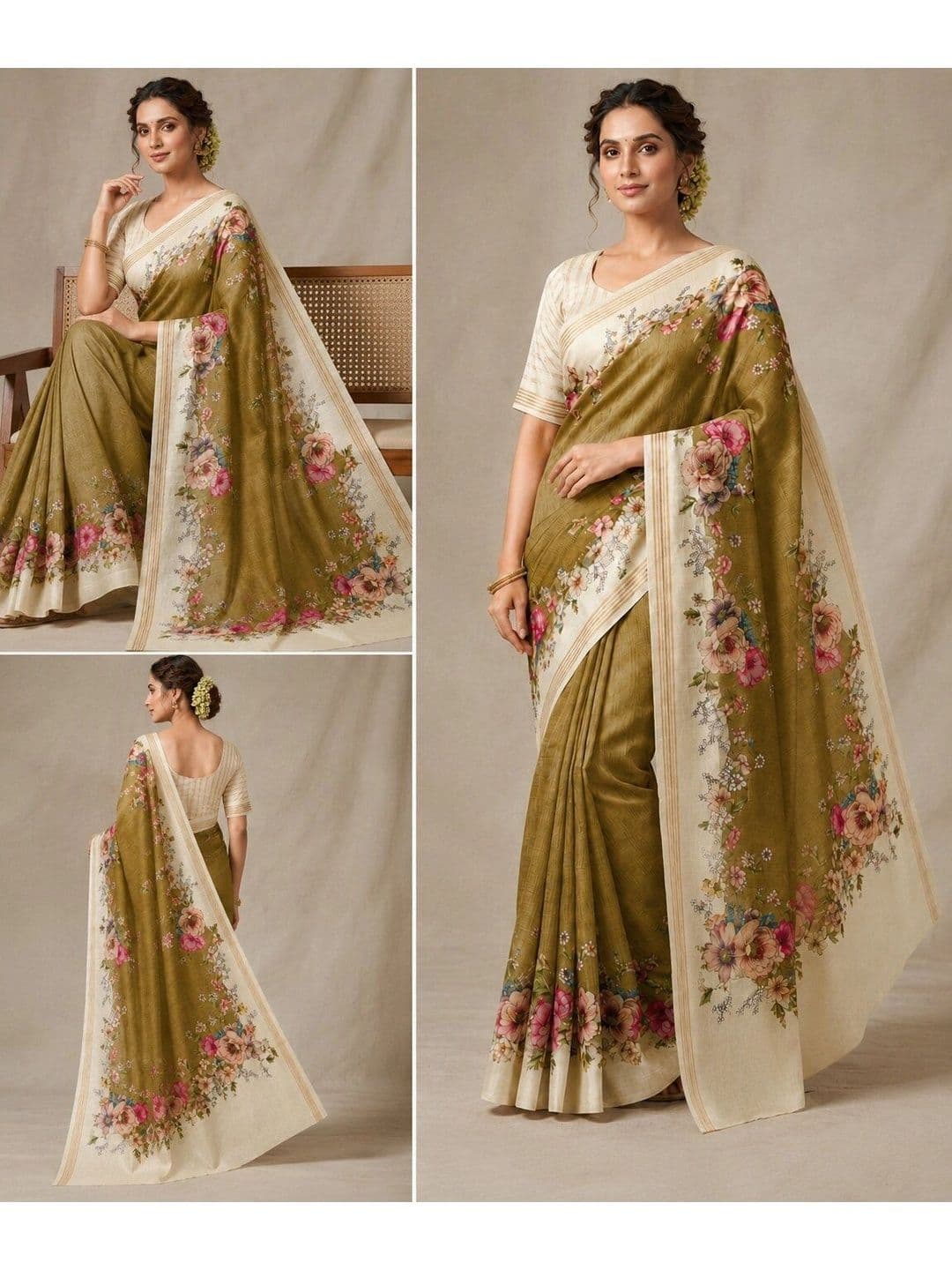 NARIVESH TRENDS Floral Art Silk Saree thumbnail 3