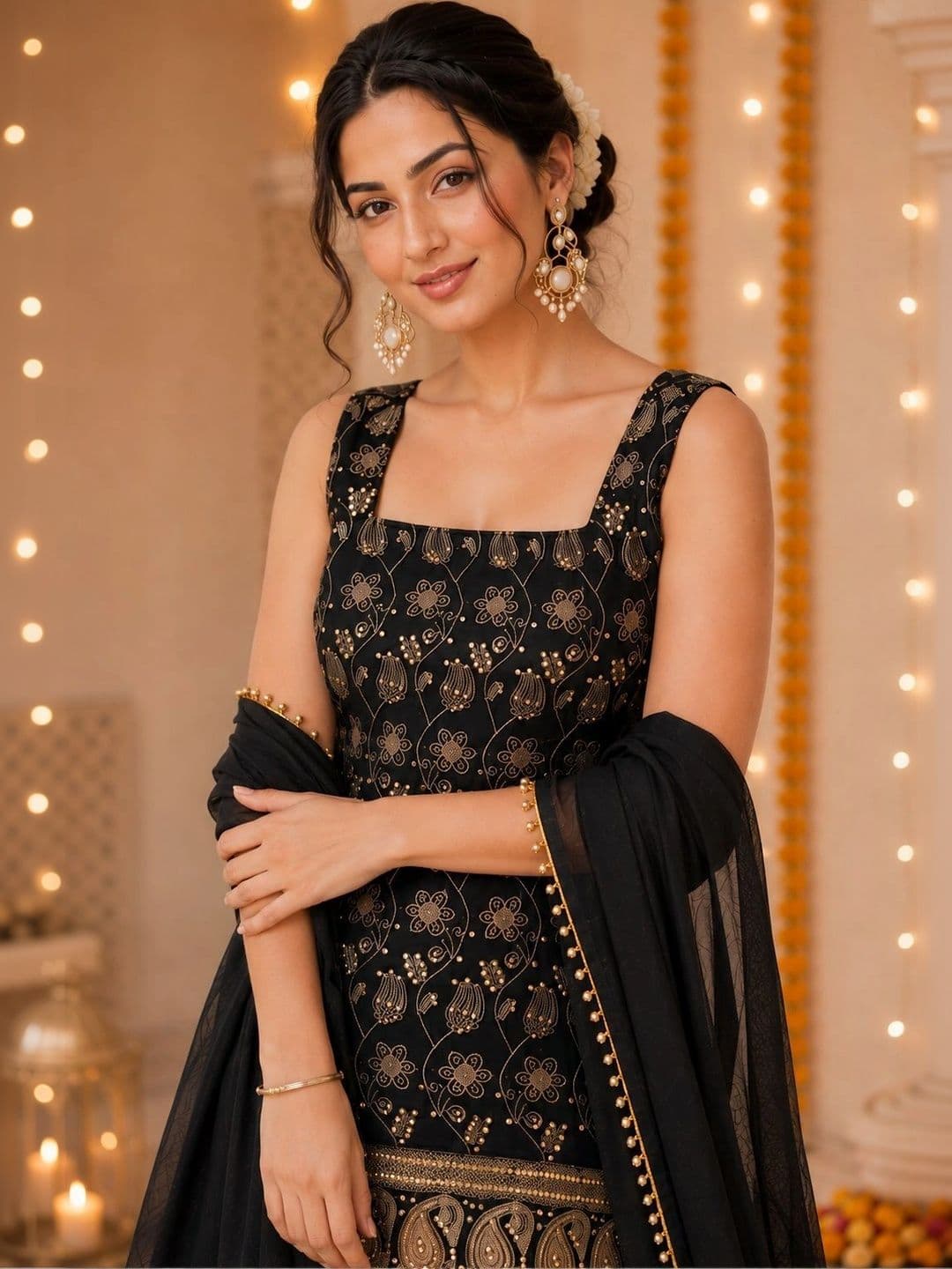 Sangria Women Ethnic Motifs Embroidered Regular Kurta with Sharara & With Dupatta thumbnail 6