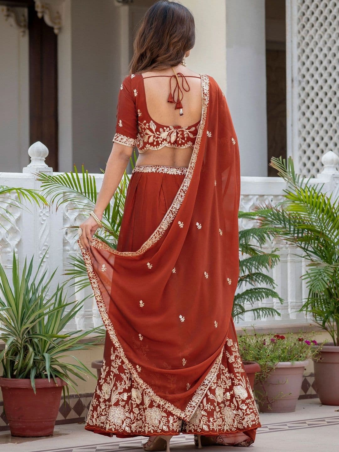 IVARIS Embellished Thread Work Ready to Wear Lehenga & Unstitched Blouse With Dupatta thumbnail 2