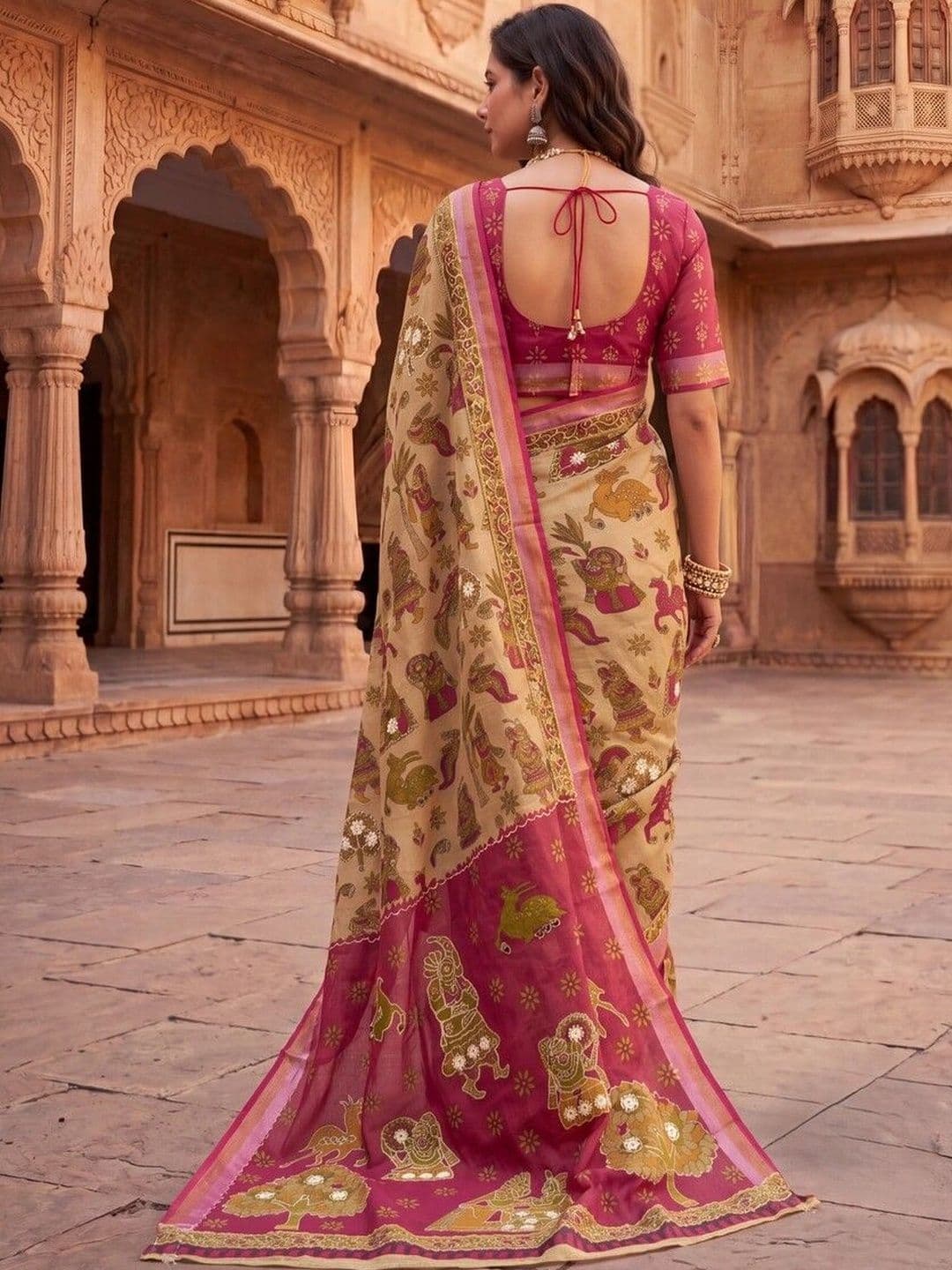 SONARIKA CREATION Kalamkari Zari Pure Cotton Heavy Work Block Print Saree thumbnail 6
