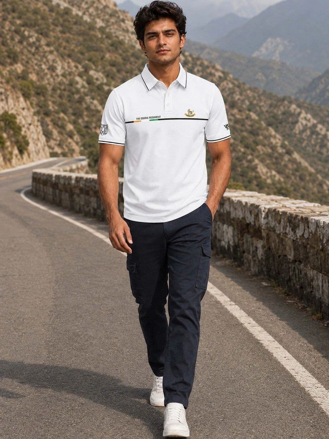 Warrior World Men Brand Logo Printed Polo Collar T-shirt thumbnail 5