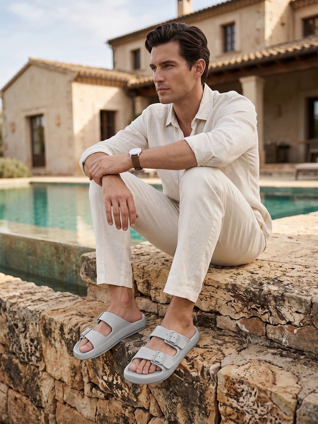 HRX by Hrithik Roshan Men Beige Rubber Sliders thumbnail 4