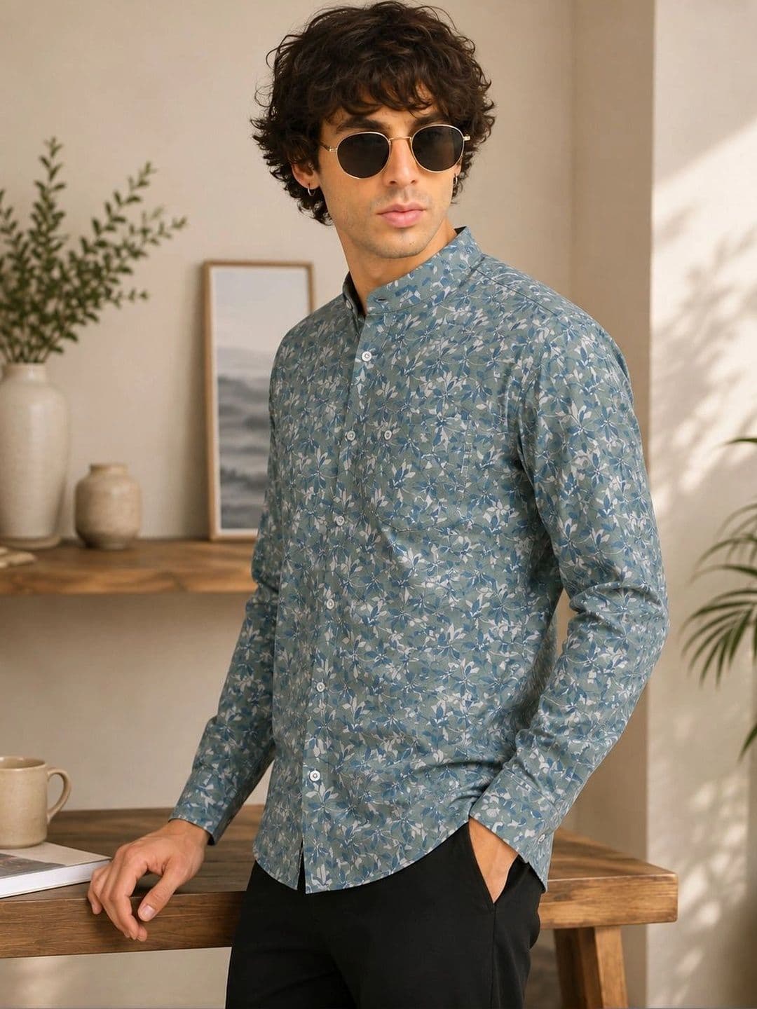 AGNIVAR COLLECTION Men Tailored Fit Floral Semi Sheer Printed Casual Shirt thumbnail 2