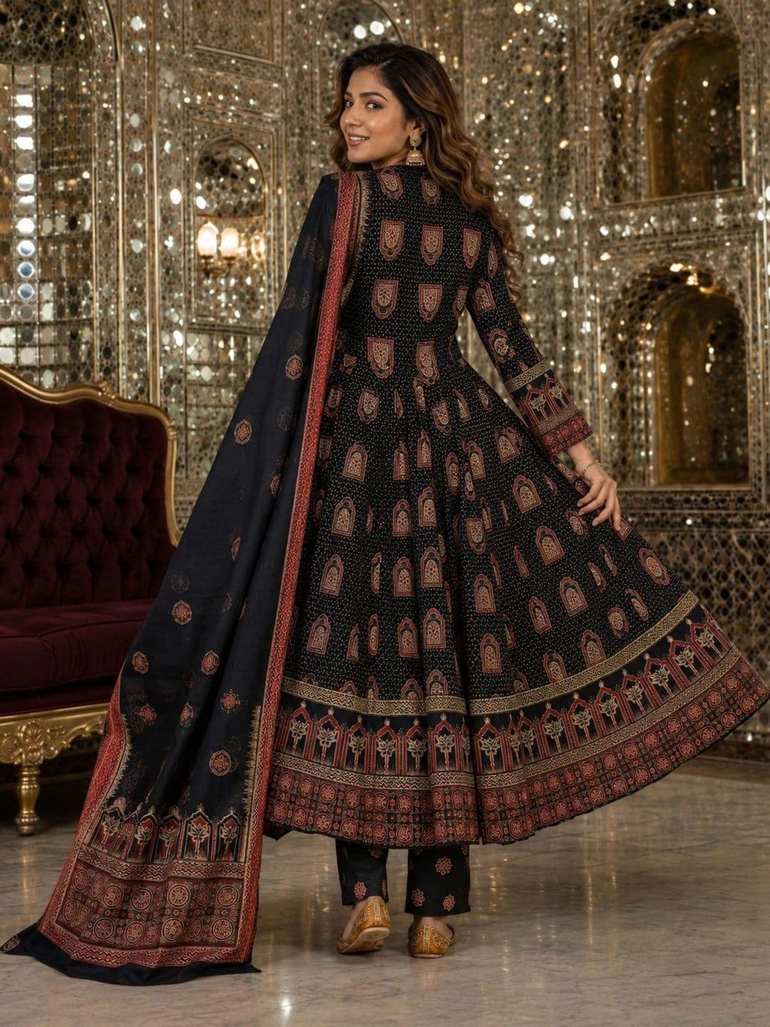Berrylicious Women Ethnic Motifs Printed Angrakha Pure Cotton Kurta with Trousers & With Dupatta thumbnail 3