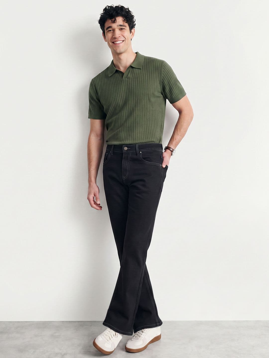 Mast & Harbour Men Bootcut Stretchable Jeans thumbnail 3