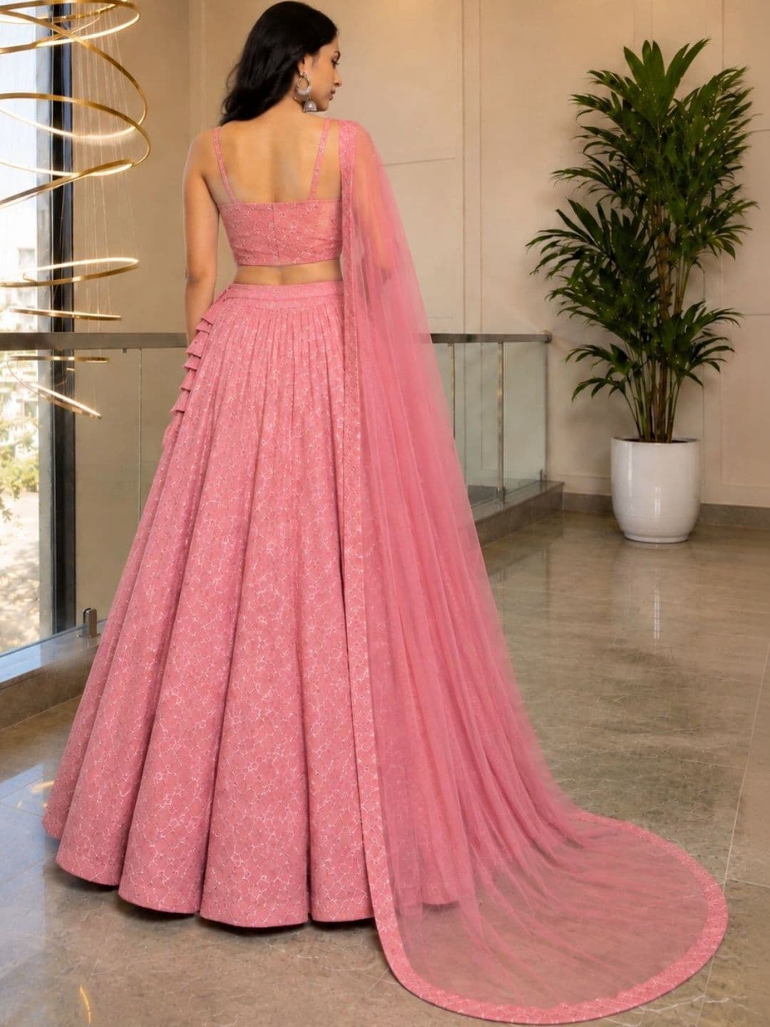 HOUSE OF JAMOTI Embroidered Thread Work Ready to Wear Lehenga & Blouse With Dupatta thumbnail 5