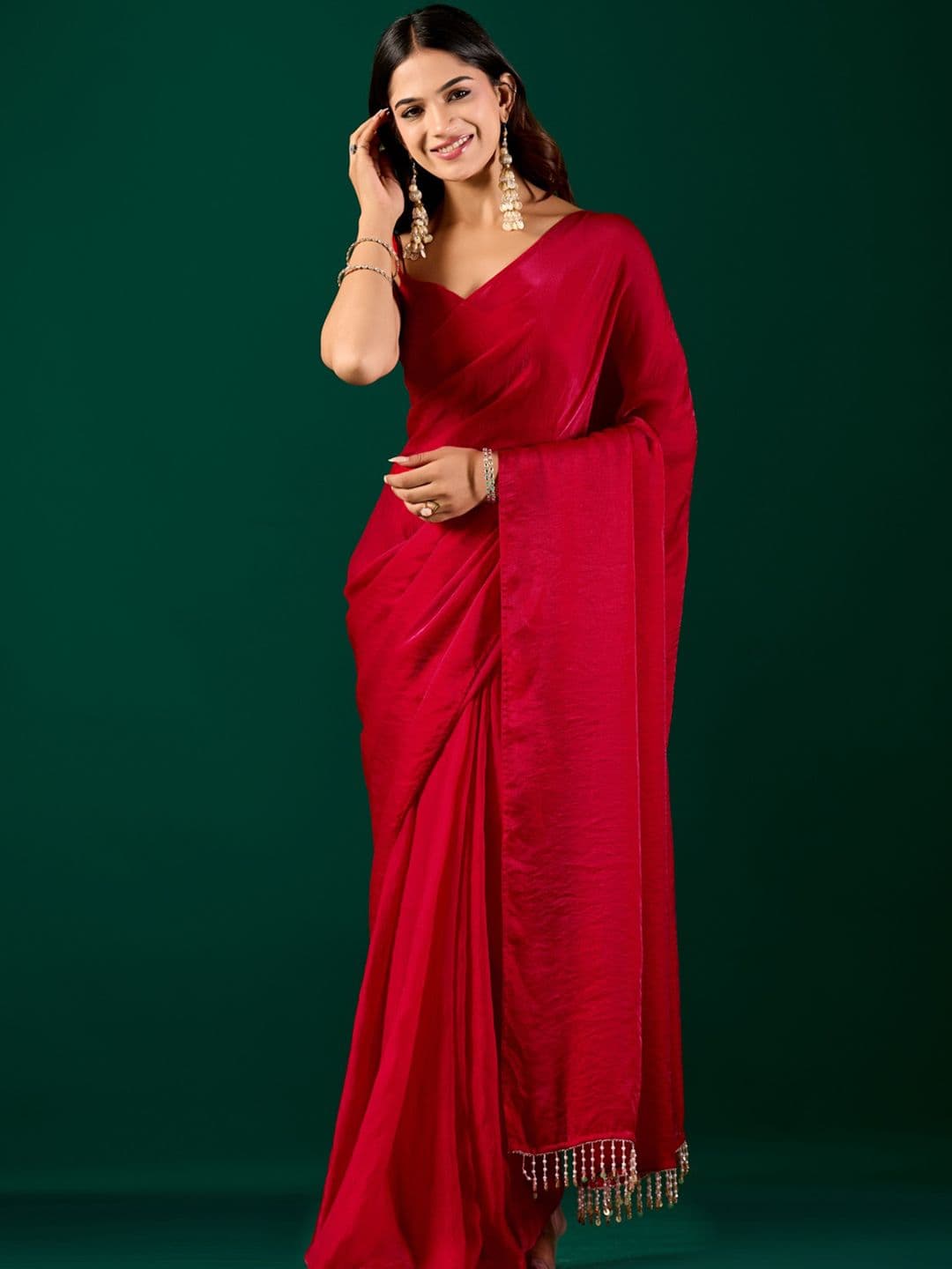 house of kk Embellished Beads and Stones Satin Designer Saree thumbnail 6