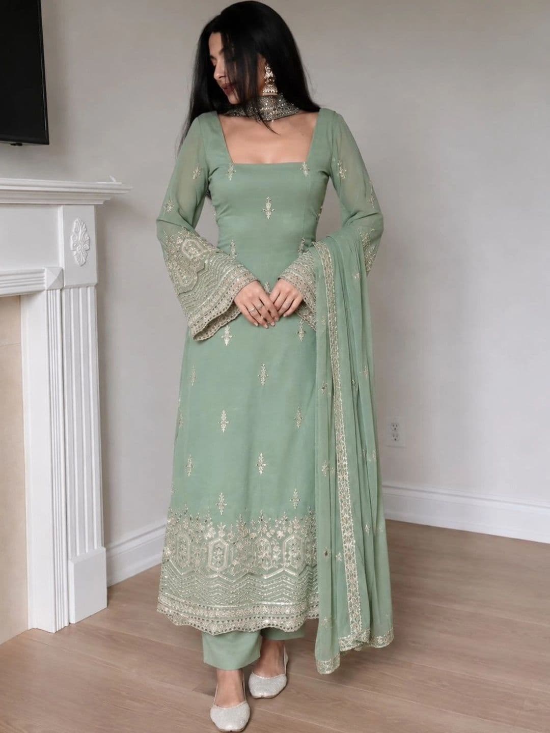 TWINS LADY Women Ethnic Motifs Embroidered Regular Kurta with Trousers & With Dupatta - view 1